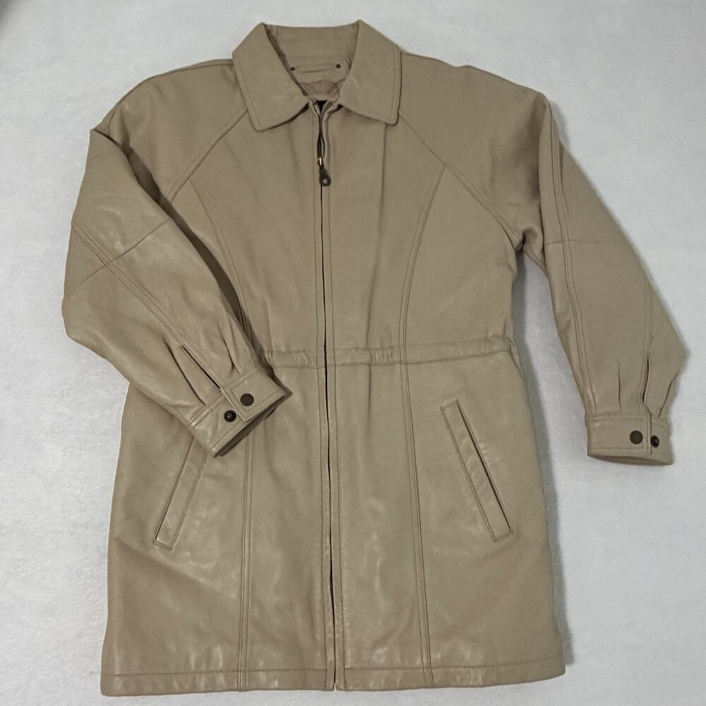 K-OSS Genuine Leather Jacket Long Tan Men's Small Zipper Premium Vintage